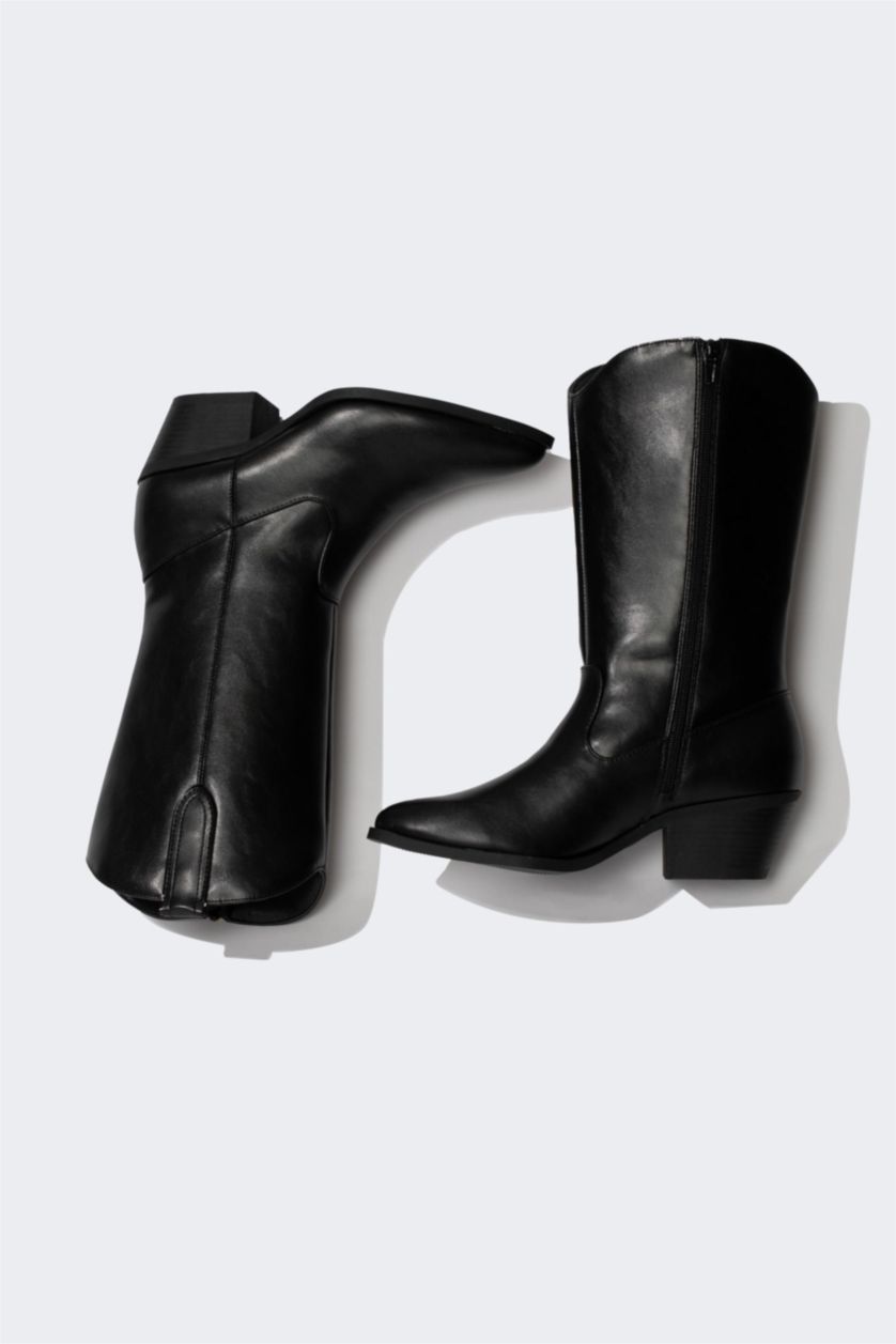 FEMME Noir Bottes Cuir Synthétique à Semelle Épaisse Pour Femme