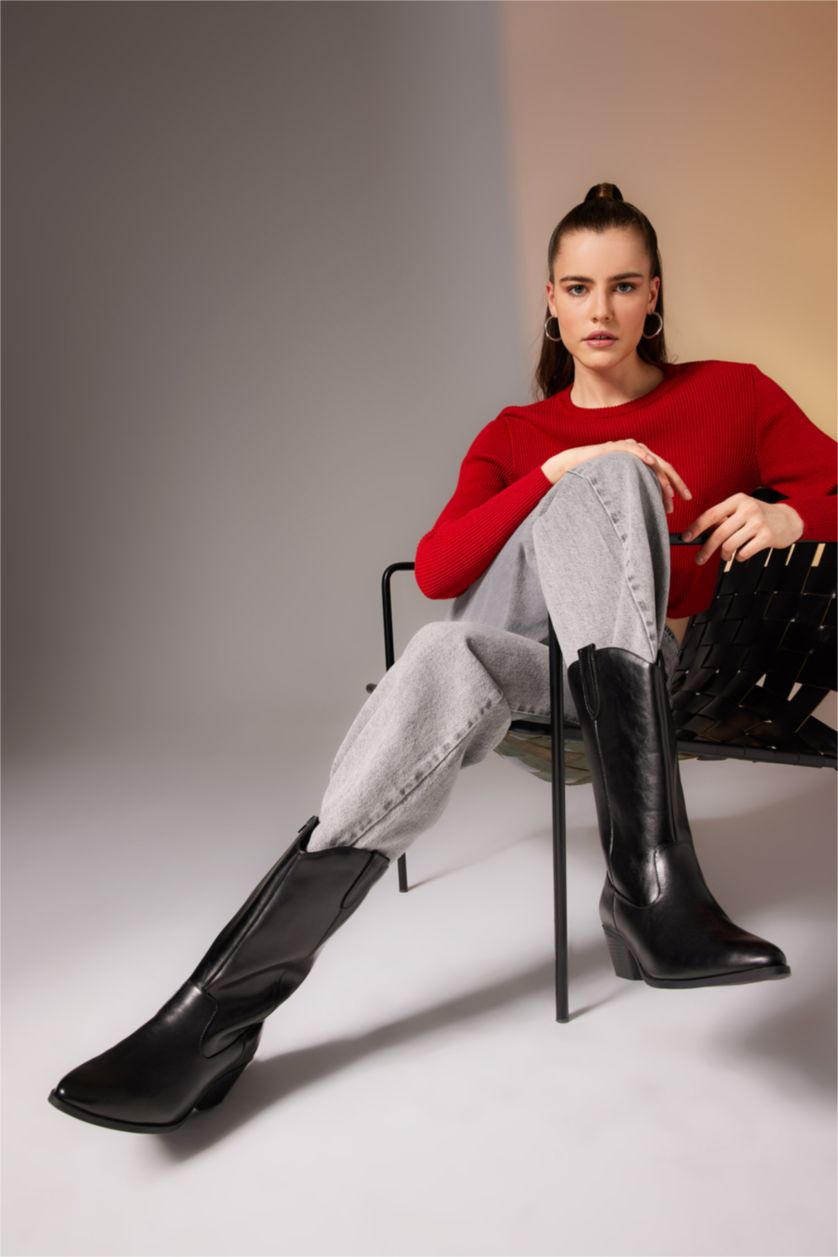 FEMME Noir Bottes Cuir Synthétique à Semelle Épaisse Pour Femme