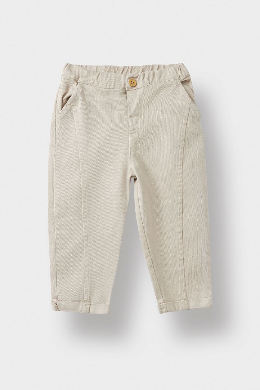Erkek Bebek Bej Erkek Bebek Beli Lastikli Düz Paça Gabardin Pantolon