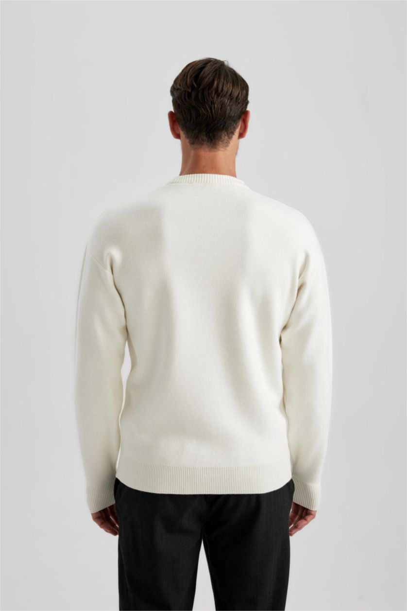 رجالي بيج فاتح بلوفر تريكو قصة مريحة برقبة مستديرة بيج فاتح