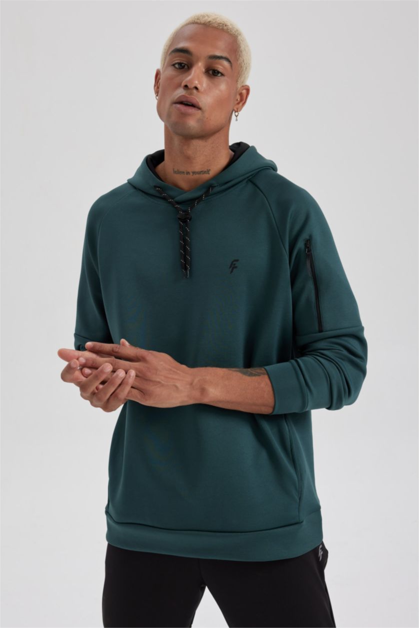 HOMME Vert Foncé Sweat à Capuche Coupe standard à Manches Longues