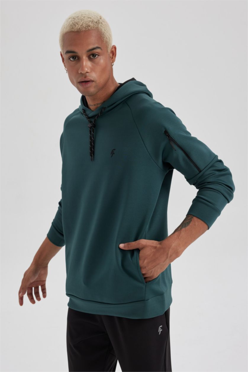 HOMME Vert Foncé Sweat à Capuche Coupe standard à Manches Longues