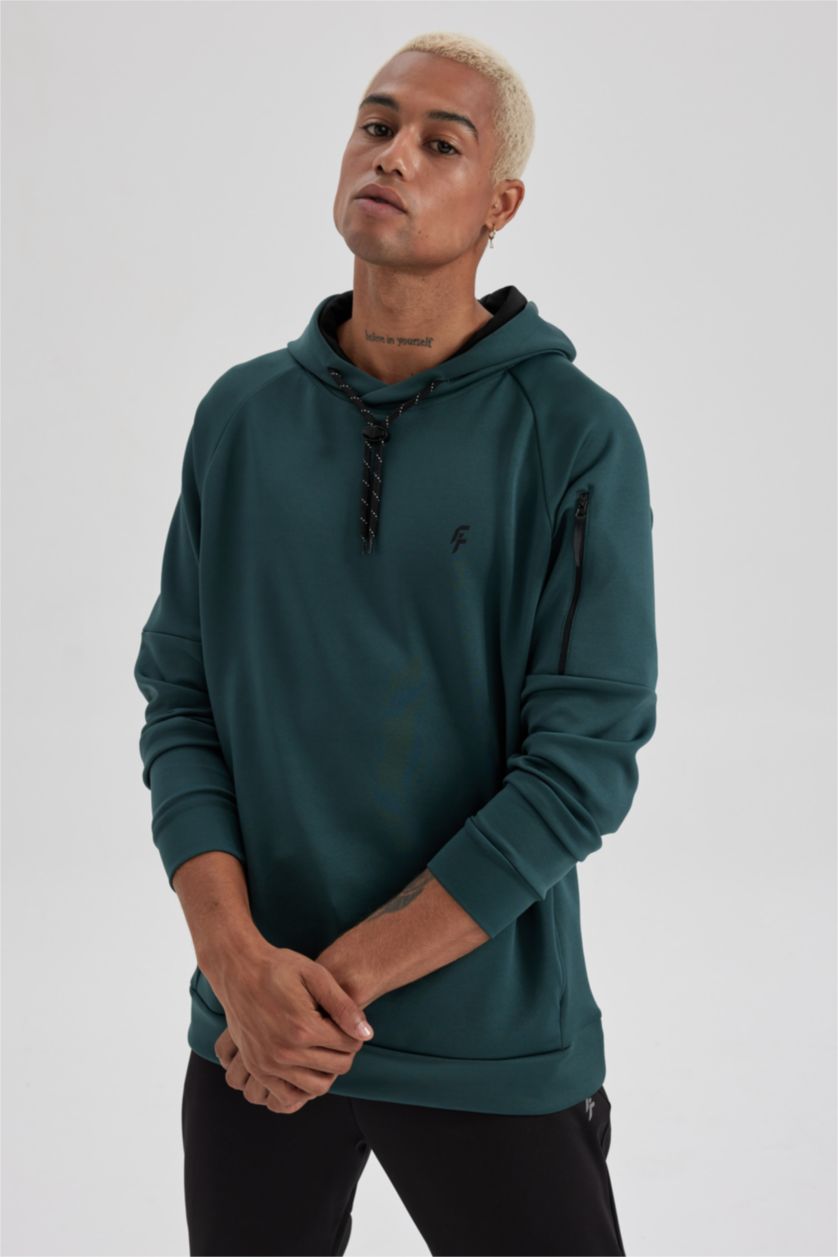 HOMME Vert Foncé Sweat à Capuche Coupe standard à Manches Longues