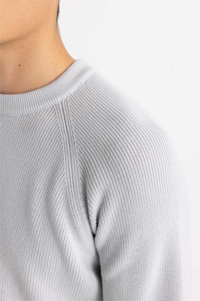 رجالي رمادي فاتح بلوفر تريكو قصة عادية برقبة مستديرة