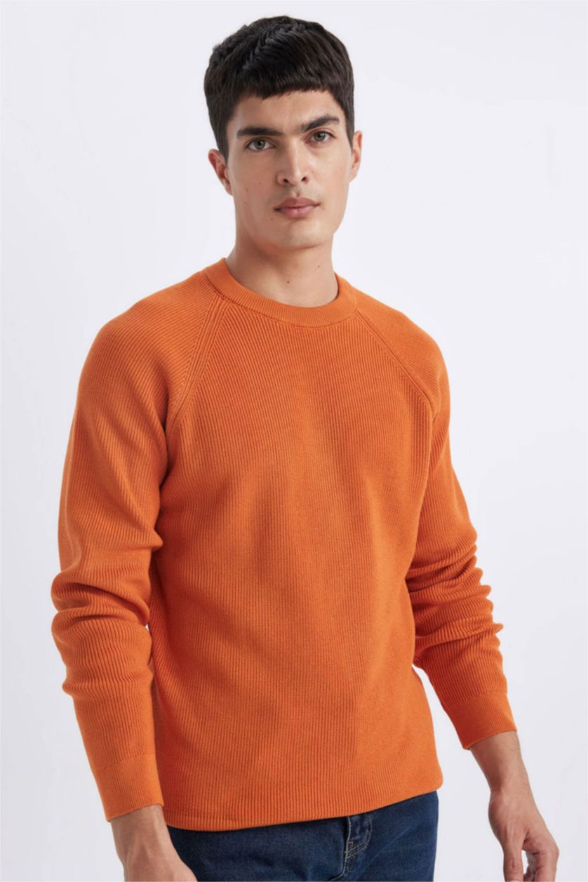 MAN Orange Standard Fit Crew Neck Basic Knitted Pullover