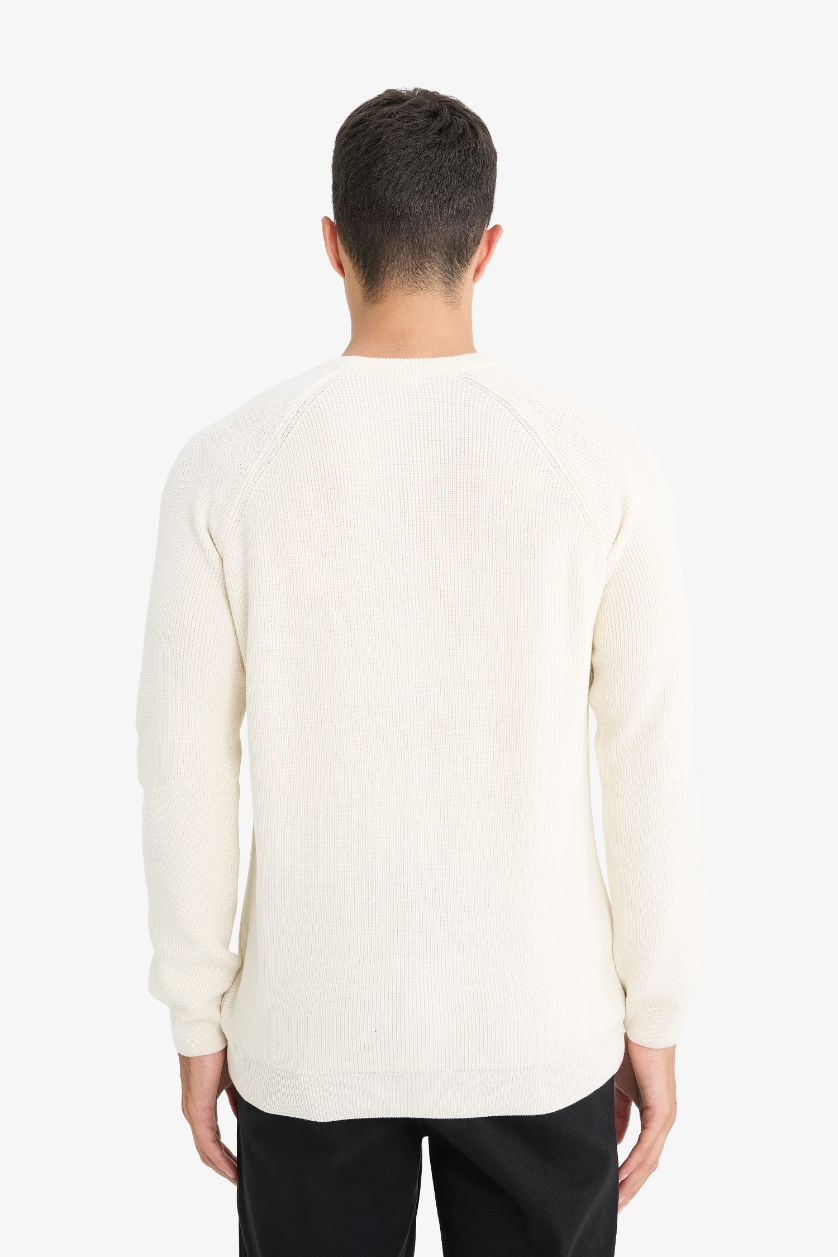 HOMME Écru Pull en maille à col rond Coupe standard