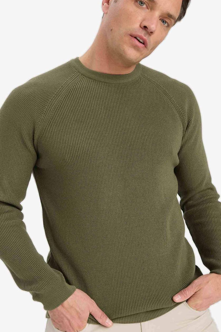 Erkek Haki Standart Fıt Bisiklet Yaka Triko Kazak