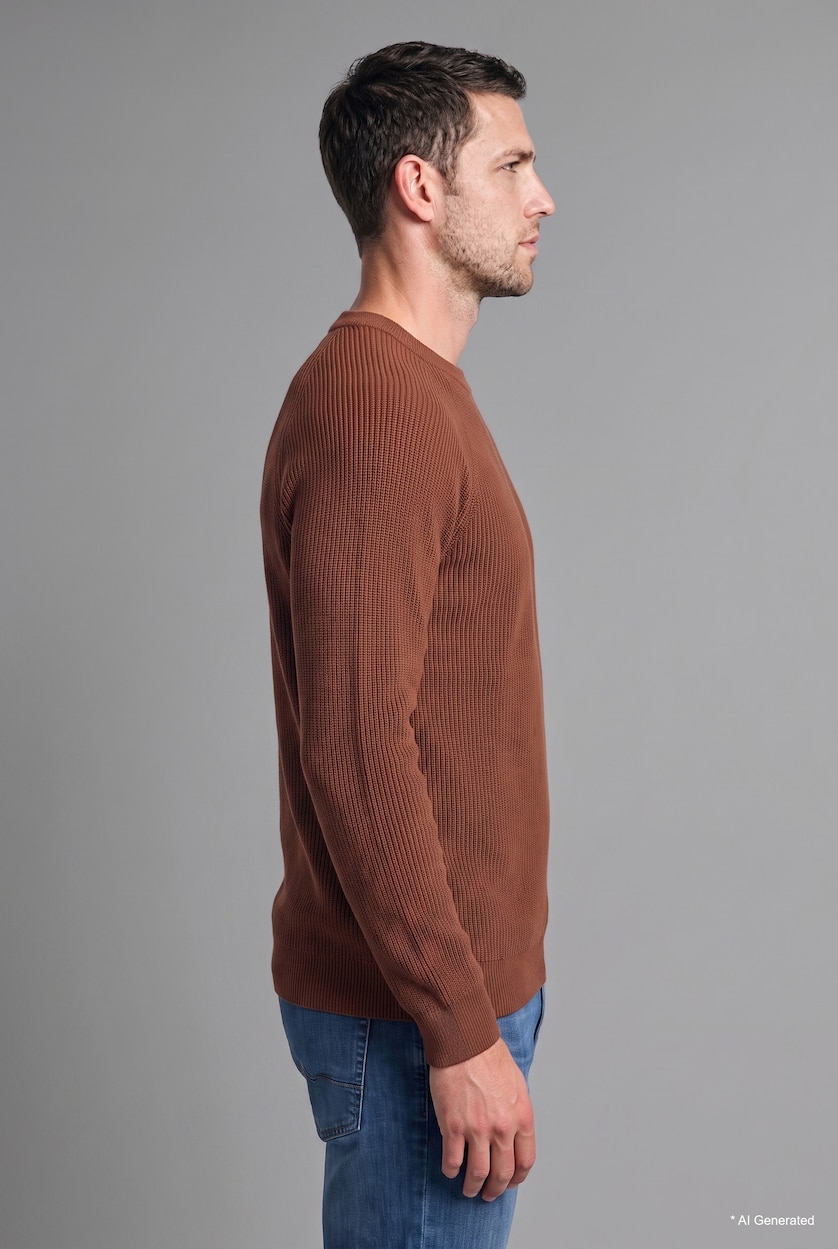 HOMME Marron Clair Pull en tricot basic à col rond et manches longues Coupe standard