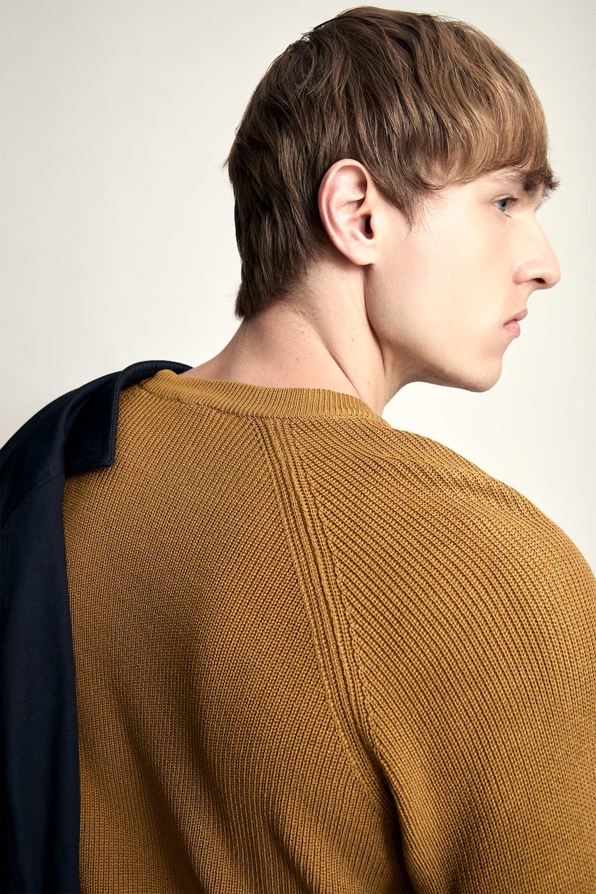HOMME Jaune Pull en tricot basic à col rond et manches longues Coupe standard