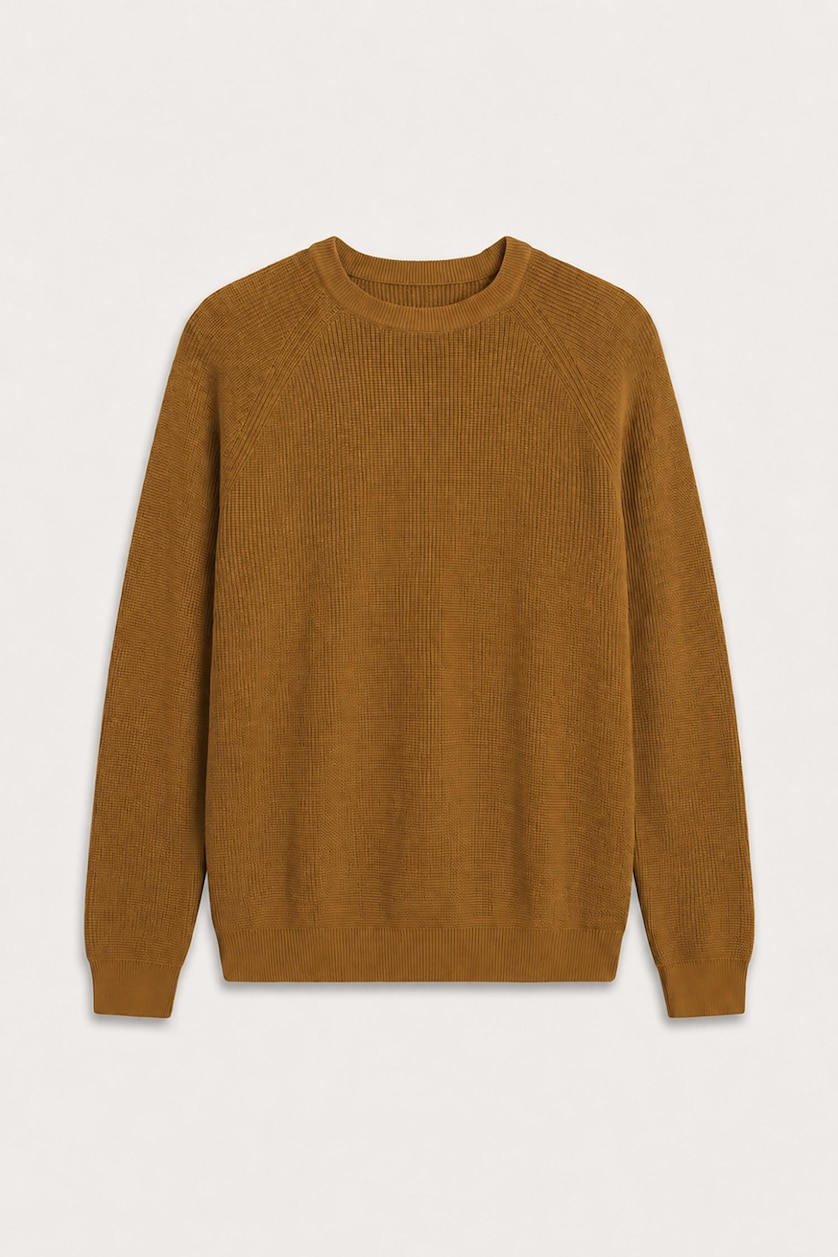 HOMME Jaune Pull en tricot basic à col rond et manches longues Coupe standard