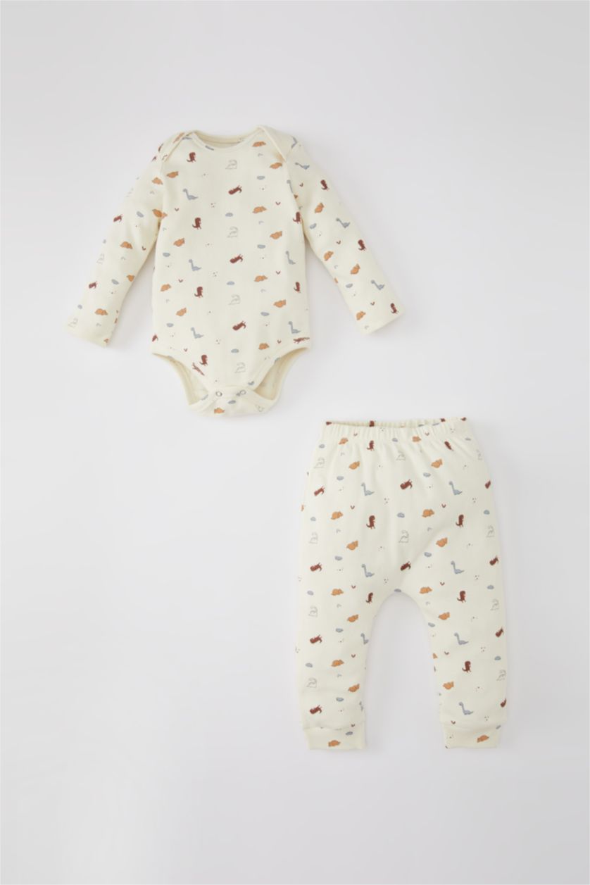 BÉBÉ GARÇON Beige Clair Ensemble En Tricot Col Ras Du Cou Dinosaure Manche Longue 2 BéBé Garçon