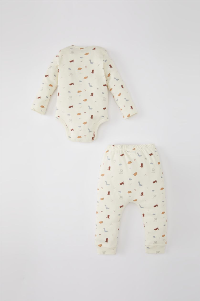 BÉBÉ GARÇON Beige Clair Ensemble En Tricot Col Ras Du Cou Dinosaure Manche Longue 2 BéBé Garçon