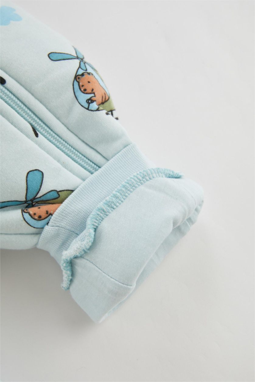 BABY BOY Light Blue Baby Boy Newborn 2,5 Tog Fiber Safari Printed Cotton Sleeping Jumpsuit