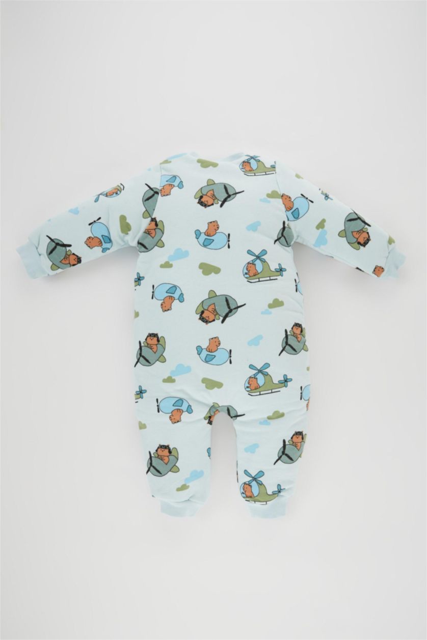 BABY BOY Light Blue Baby Boy Newborn 2,5 Tog Fiber Safari Printed Cotton Sleeping Jumpsuit