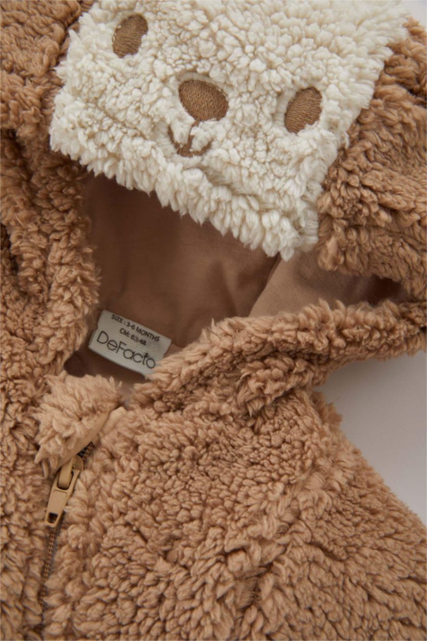 BABY BOY Beige Baby Boy Hooded Zippered Plush Winter Jumpsuit