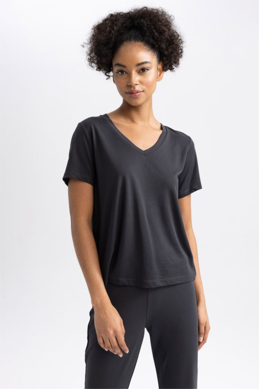 WOMAN Anthracite Standard Fit Premium V Neck Sports T-Shirt