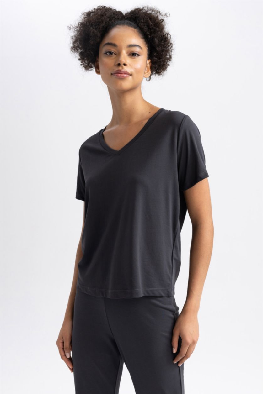 WOMAN Anthracite Standard Fit Premium V Neck Sports T-Shirt