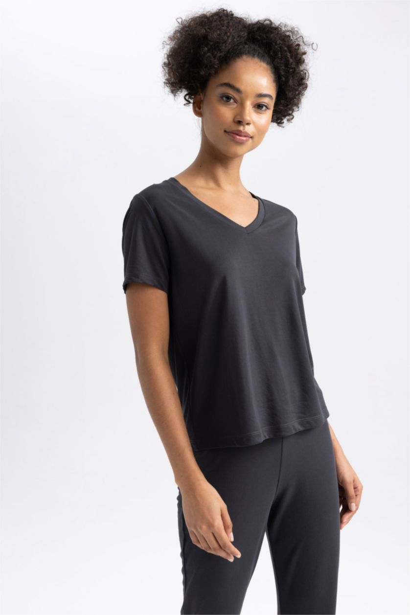 WOMAN Anthracite Standard Fit Premium V Neck Sports T-Shirt