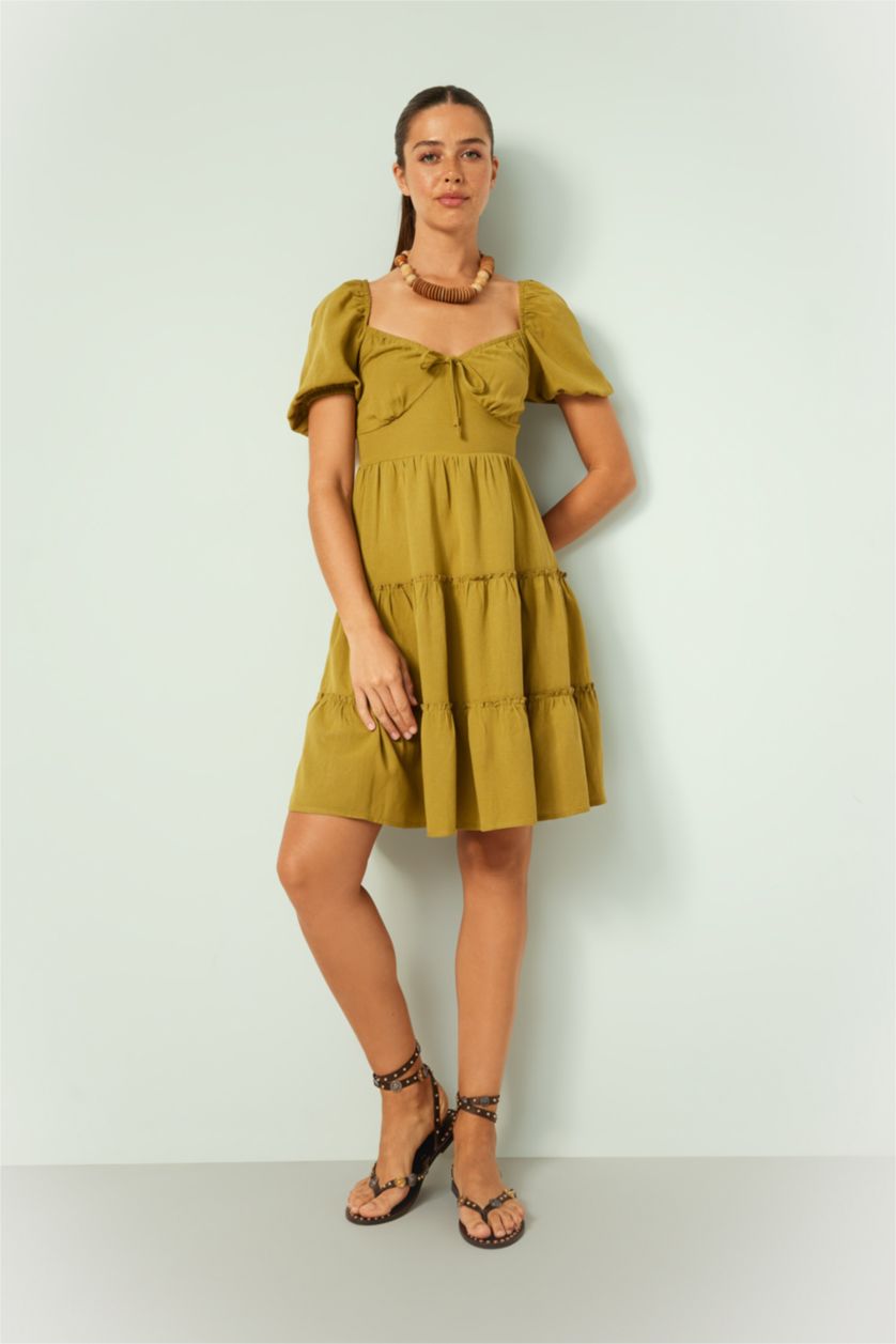 نساء كاكي Linen Blended Mini Dress