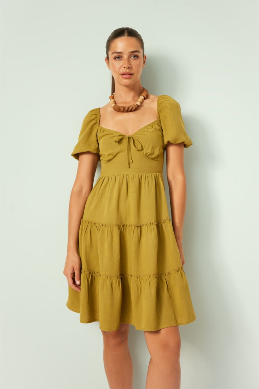 نساء كاكي Linen Blended Mini Dress