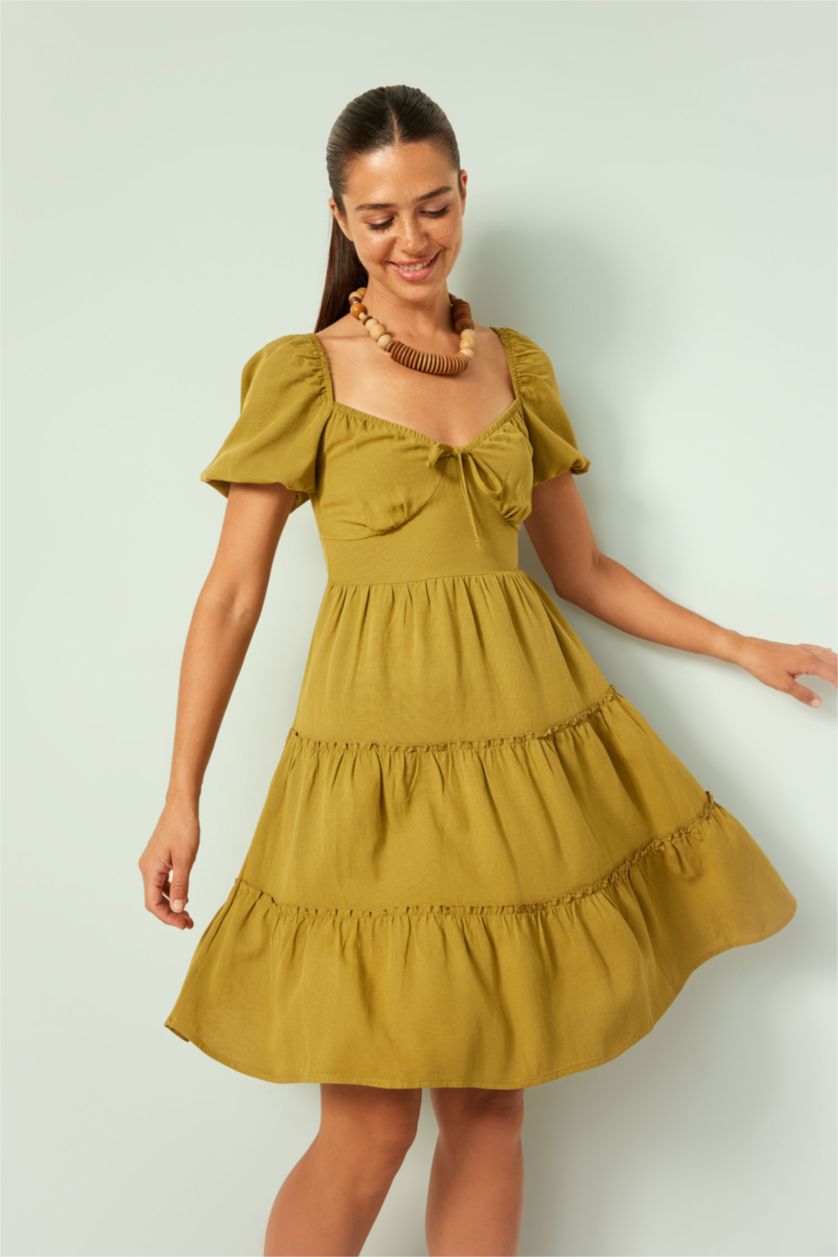 نساء كاكي Linen Blended Mini Dress