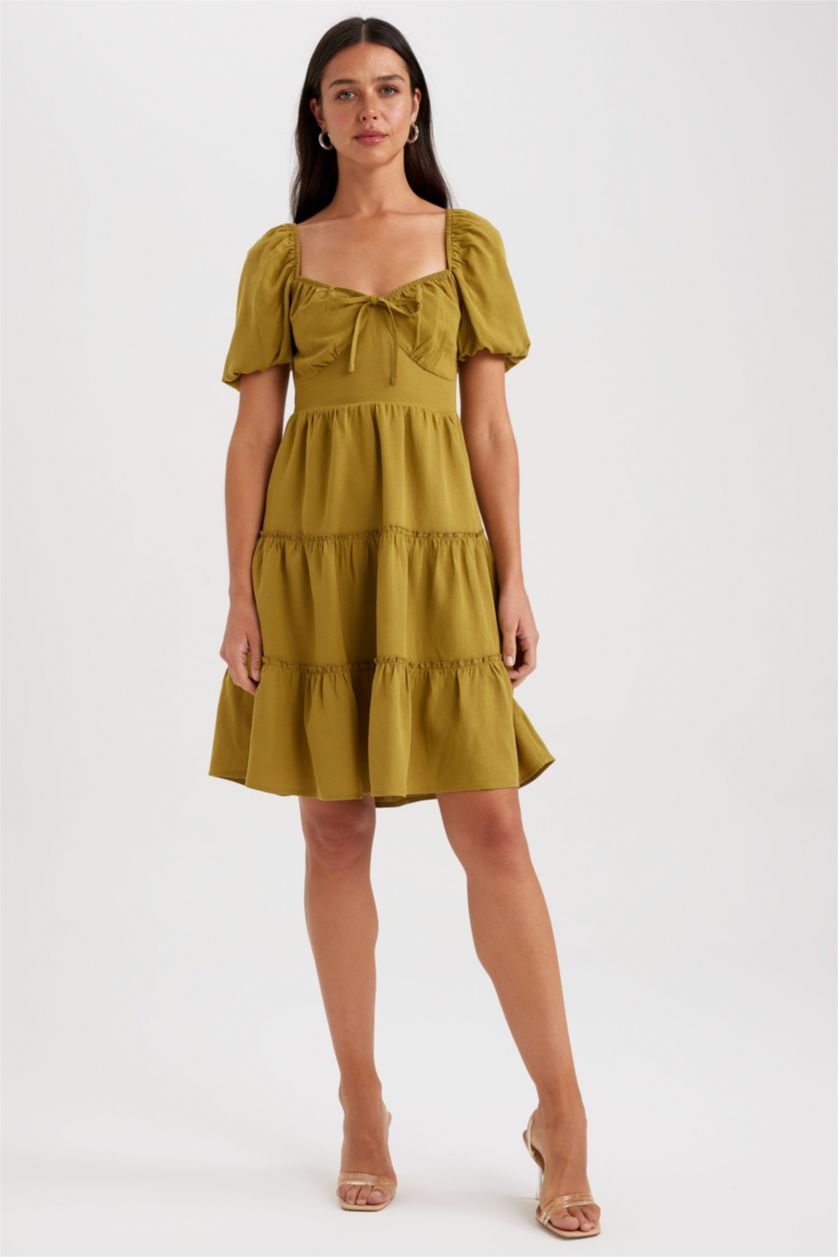نساء كاكي Linen Blended Mini Dress