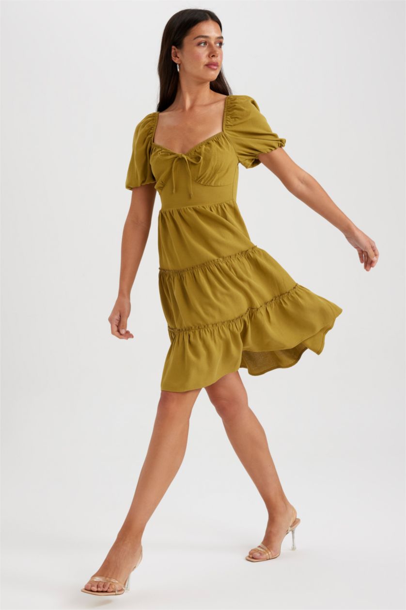 نساء كاكي Linen Blended Mini Dress