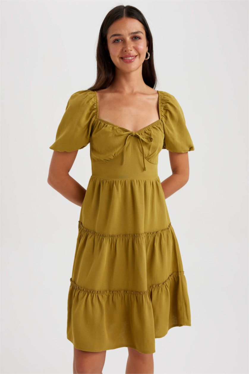 نساء كاكي Linen Blended Mini Dress