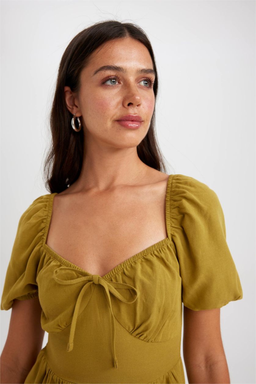 نساء كاكي Linen Blended Mini Dress