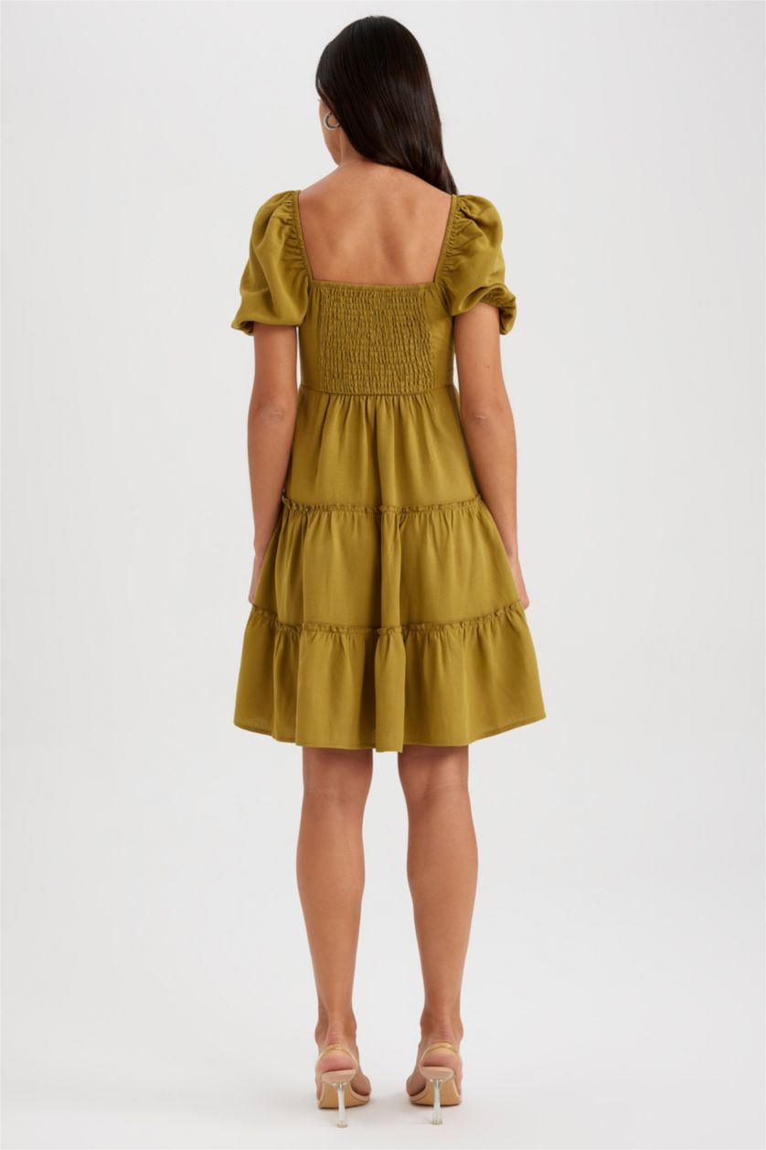 نساء كاكي Linen Blended Mini Dress