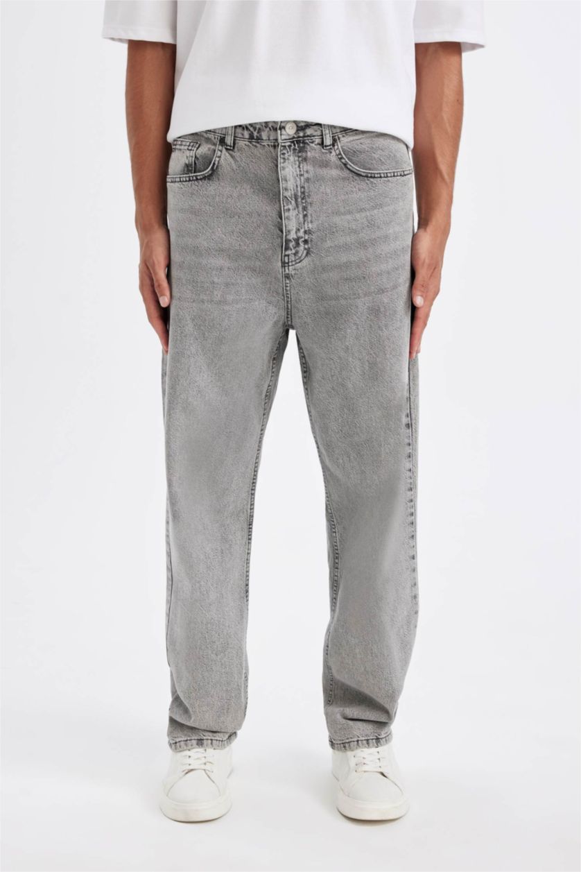 رجالي رمادي بنطلون جينز باجي