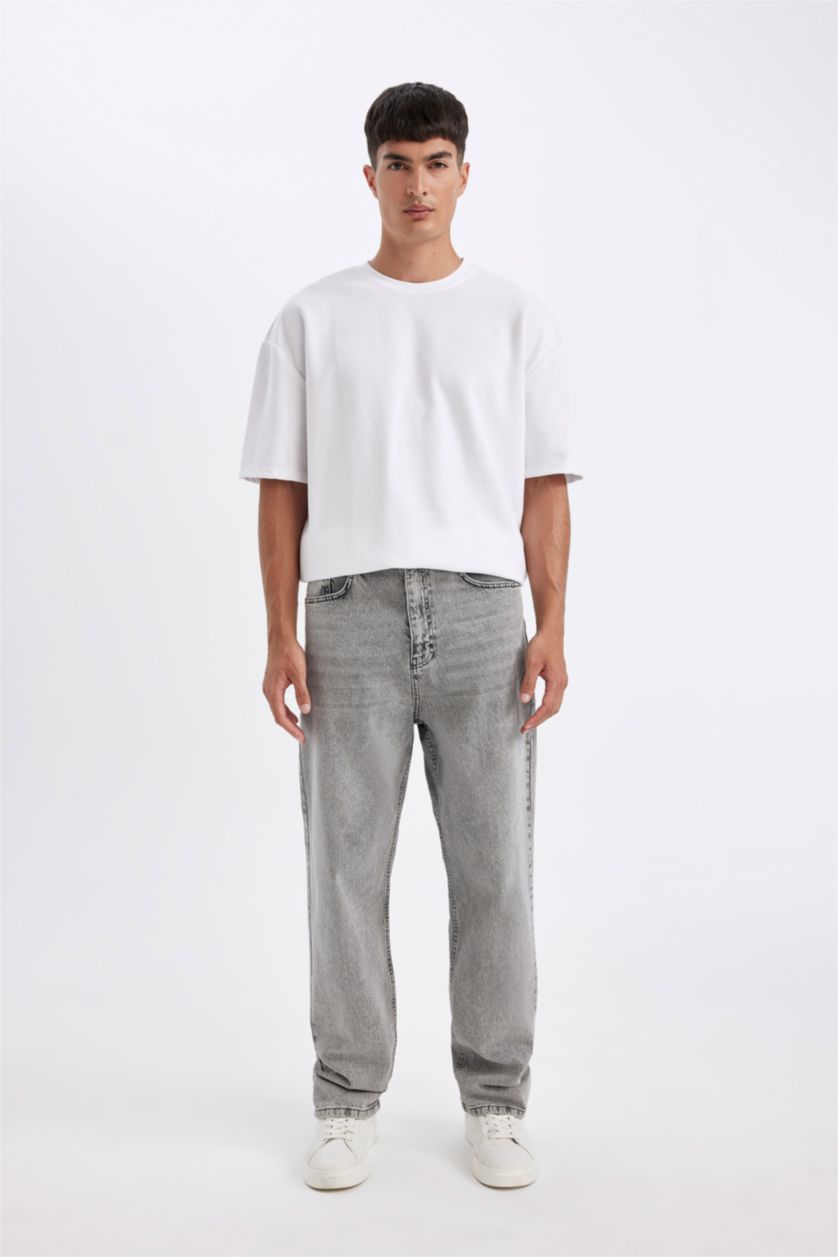 رجالي رمادي بنطلون جينز باجي