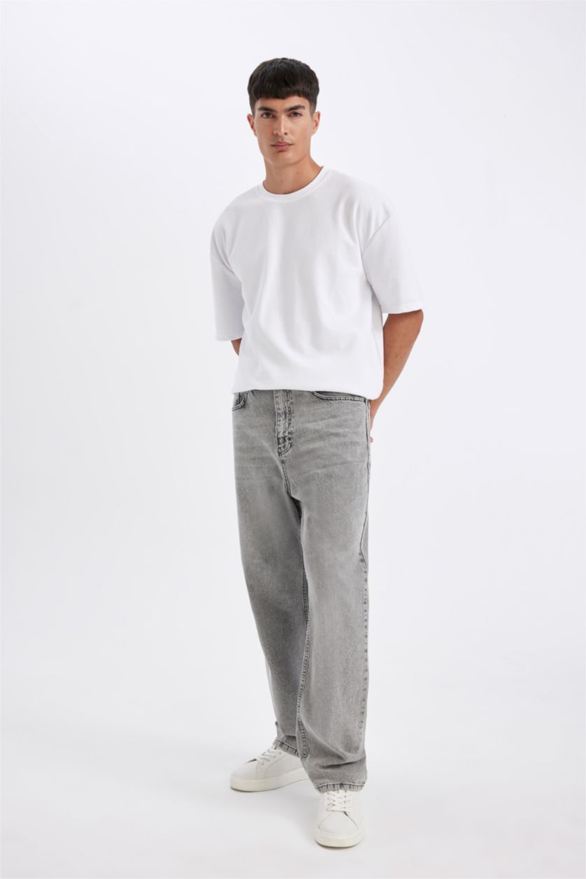 رجالي رمادي بنطلون جينز باجي