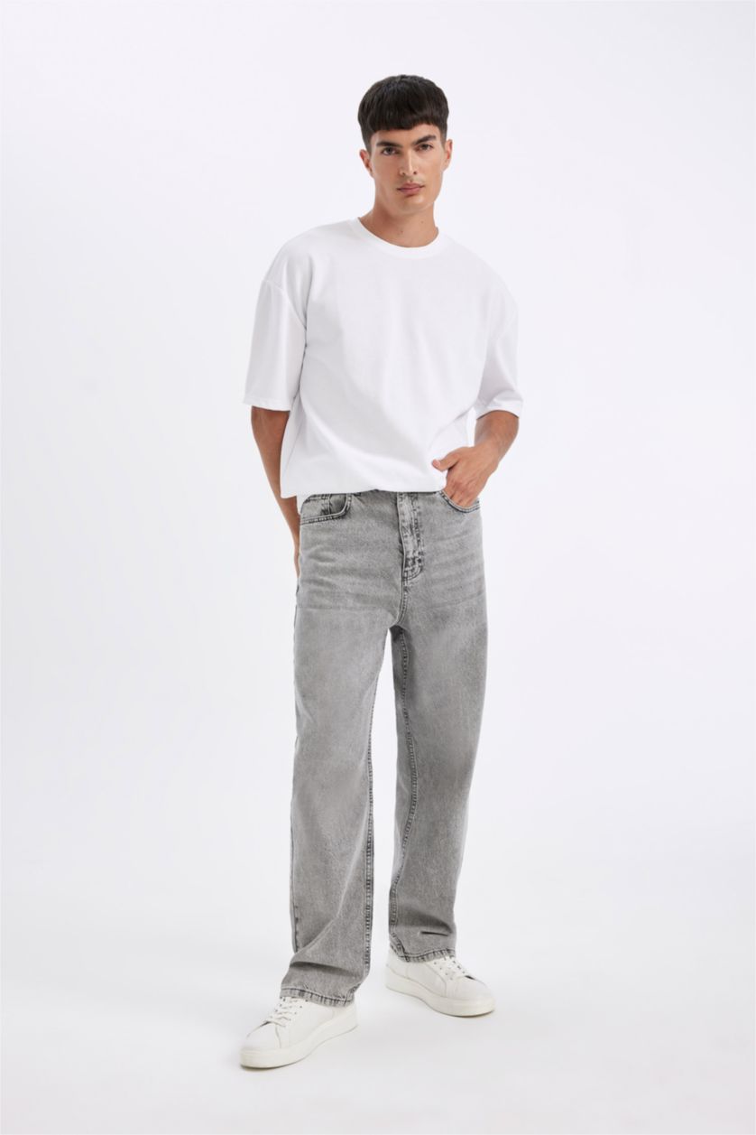 رجالي رمادي بنطلون جينز باجي