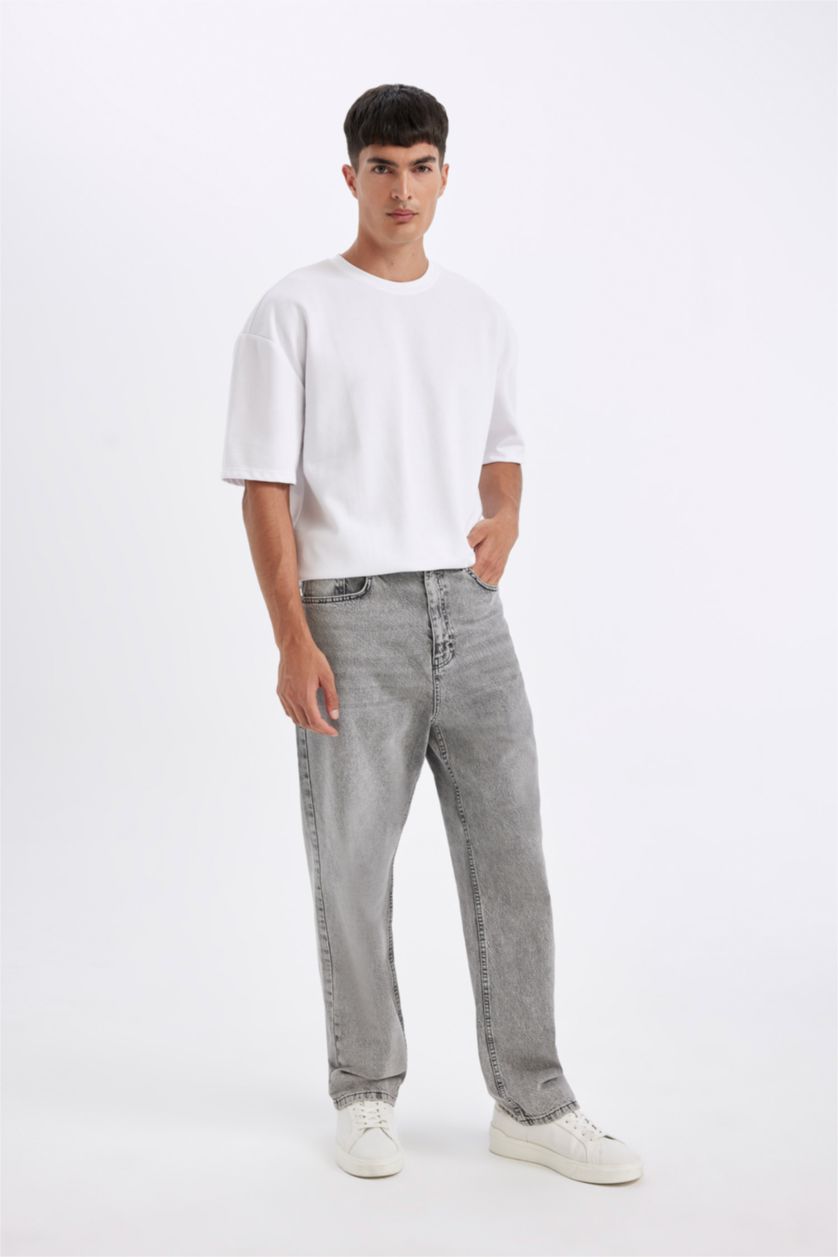 رجالي رمادي بنطلون جينز باجي