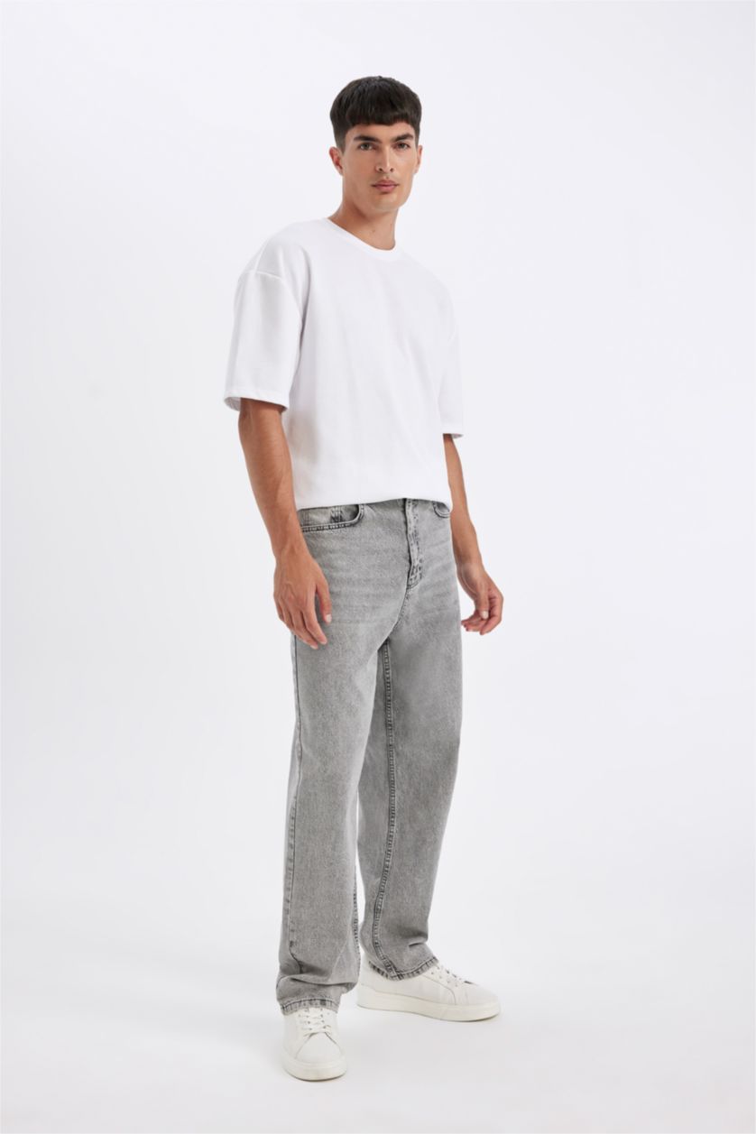 رجالي رمادي بنطلون جينز باجي