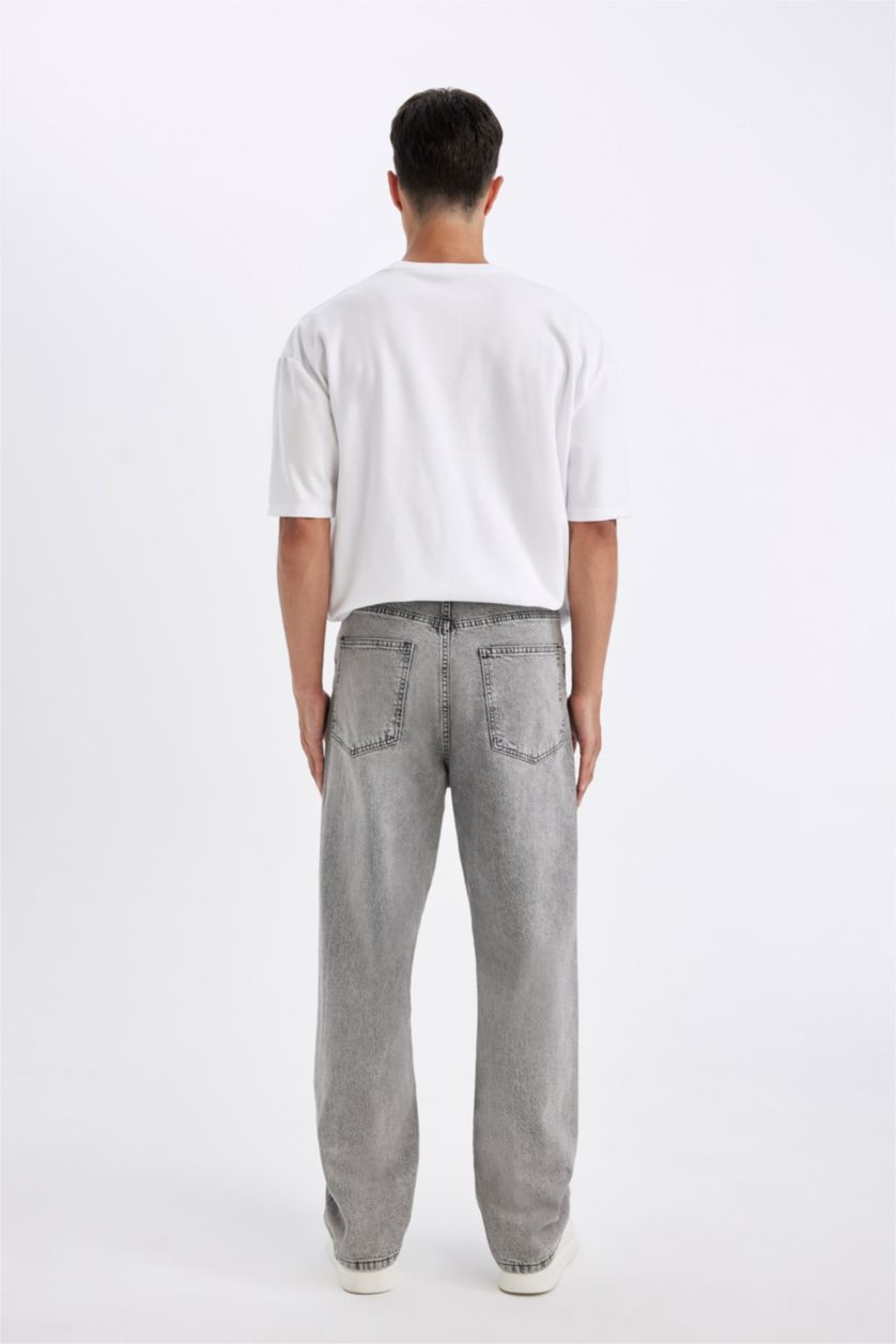 رجالي رمادي بنطلون جينز باجي