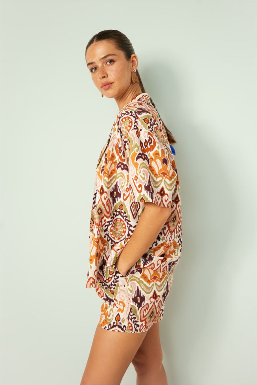 نساء كاكي قميص بولو قطن قصة عادية