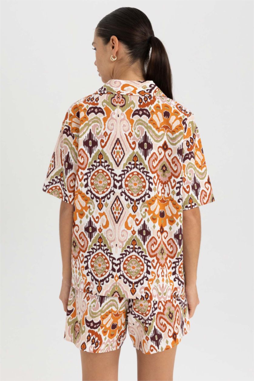 نساء كاكي قميص بولو قطن قصة عادية