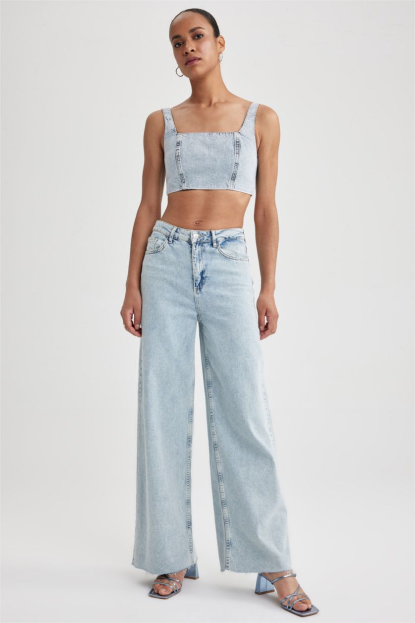 نساء أزرق فاتح قميص جينز قطن