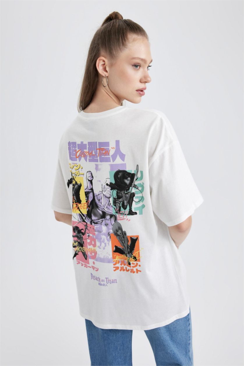 WOMAN White Oversize Fit Printed Short Sleeve T-Shirt