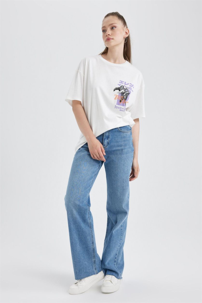 WOMAN White Oversize Fit Printed Short Sleeve T-Shirt