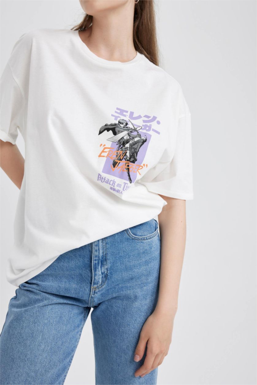 WOMAN White Oversize Fit Printed Short Sleeve T-Shirt