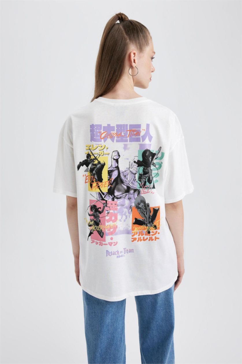 WOMAN White Oversize Fit Printed Short Sleeve T-Shirt