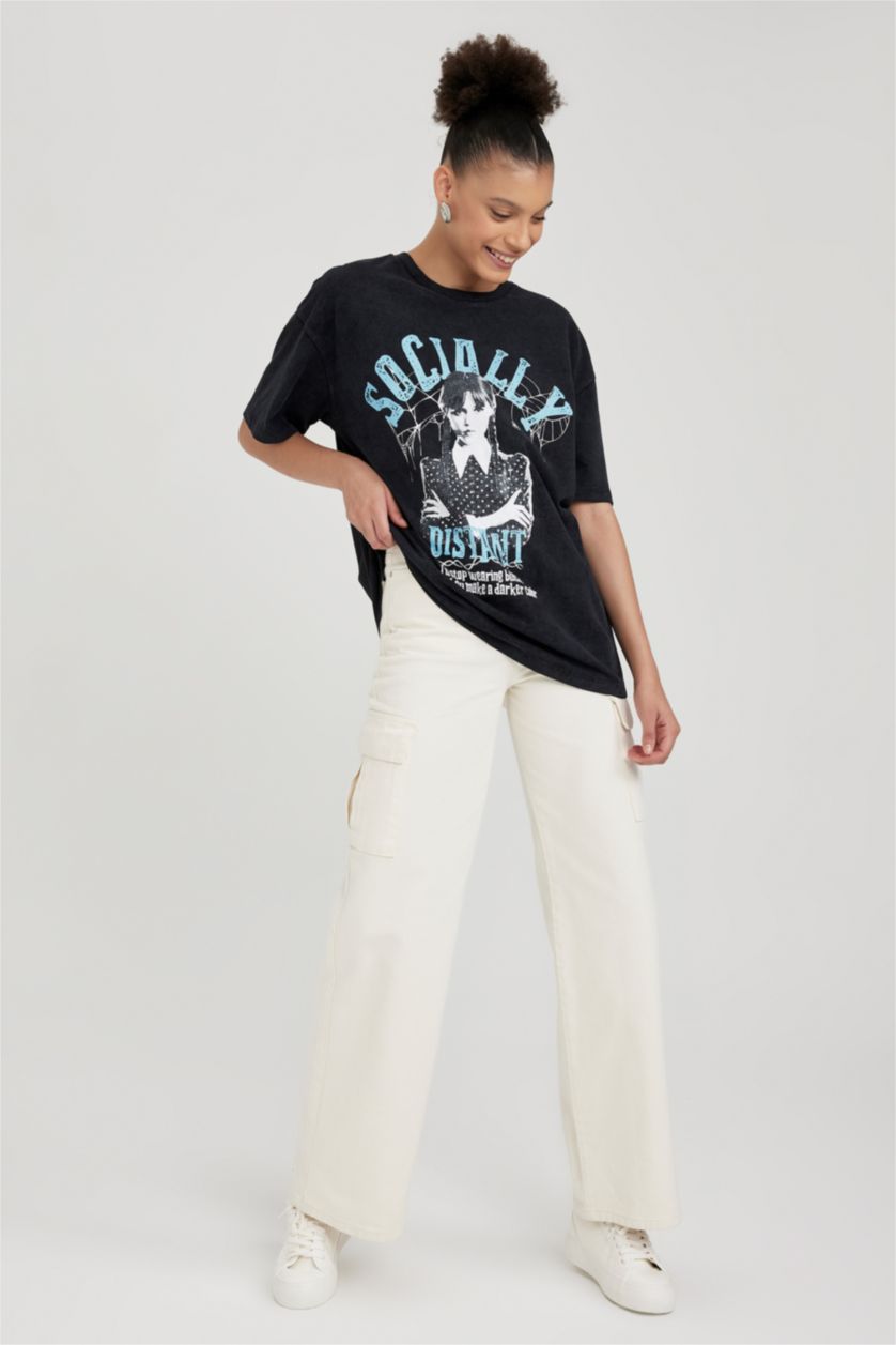 حريمي أسود تي شيرت مطبوع اوفر سايز  من وينزداي