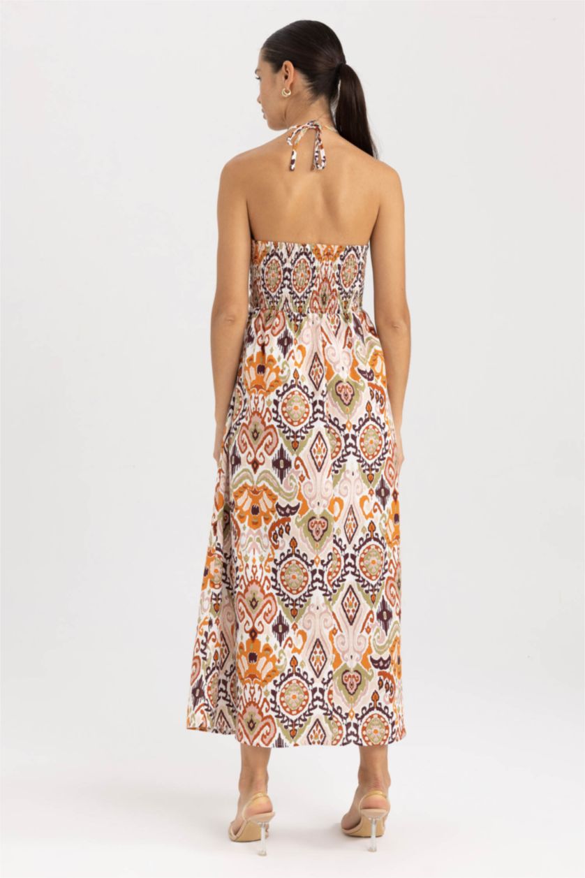 WOMAN Khaki Strapless Ethnic Patterned Sleeveless Midi Dress