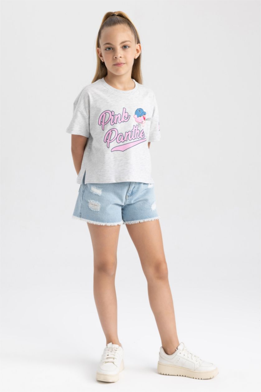 بنات ميلانج رمادي تي شيرت كروب بناتي من بينك بانثر