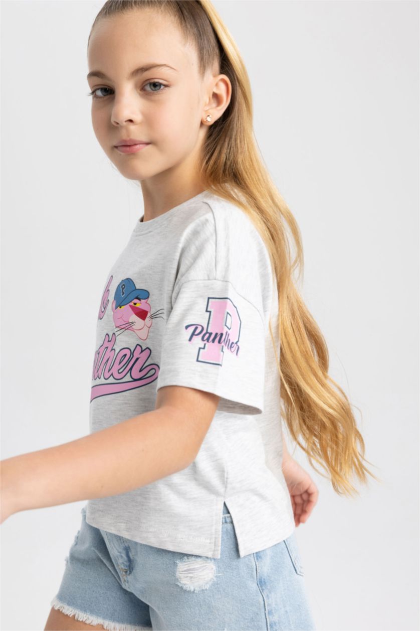 بنات ميلانج رمادي تي شيرت كروب بناتي من بينك بانثر