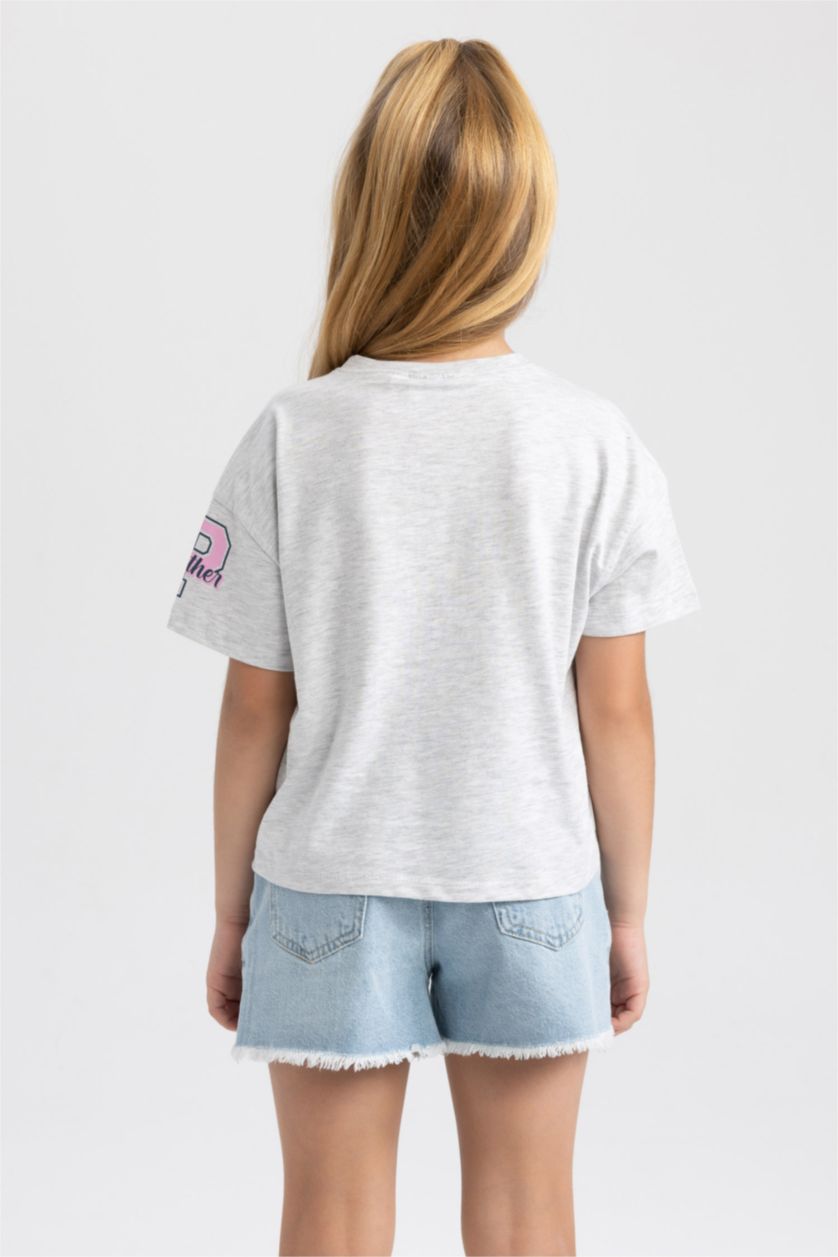 بنات ميلانج رمادي تي شيرت كروب بناتي من بينك بانثر