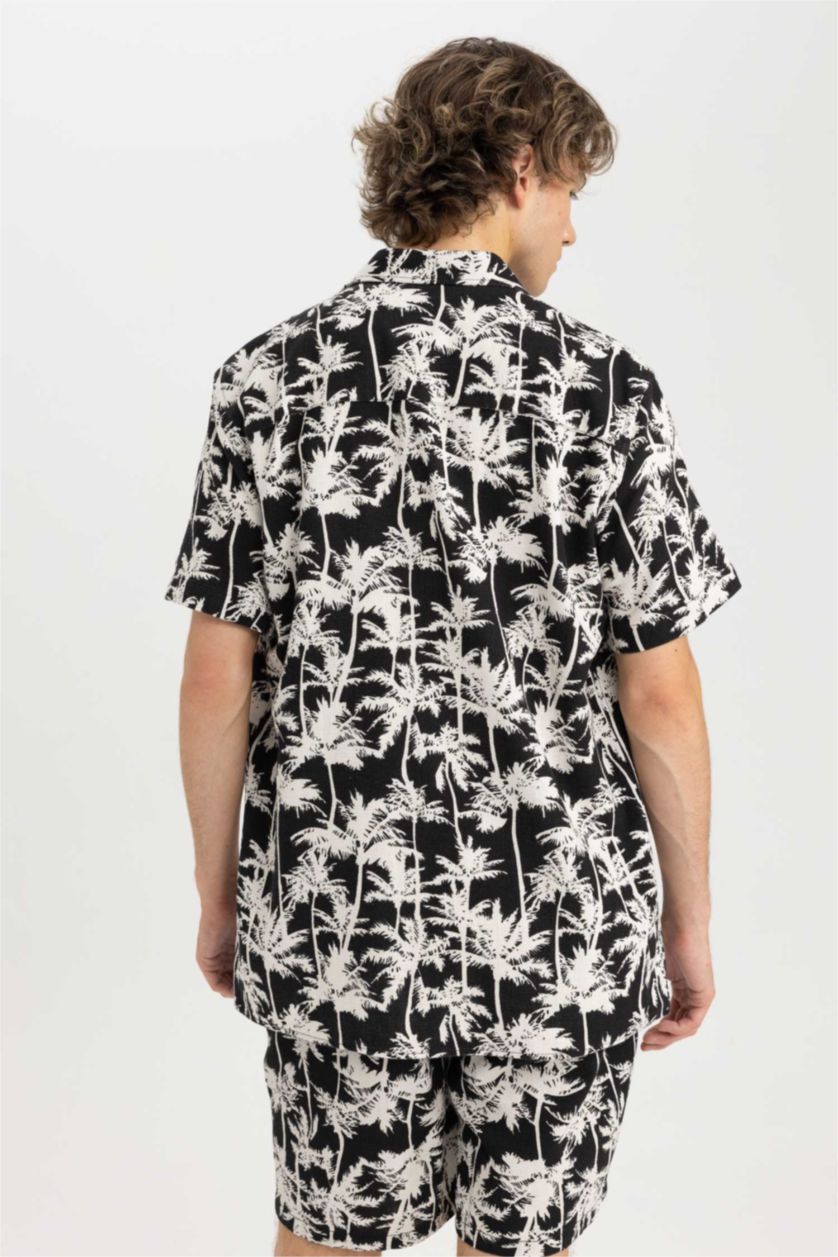 رجال أسود قميص قطن مطبوع قصة عادية